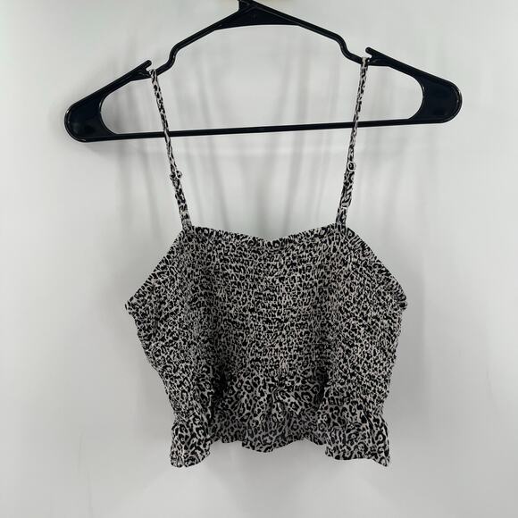AMERICAN EAGLE Tank Top Size Small Crop Animal Print Black Adjustable Strap - Picture 2 of 10